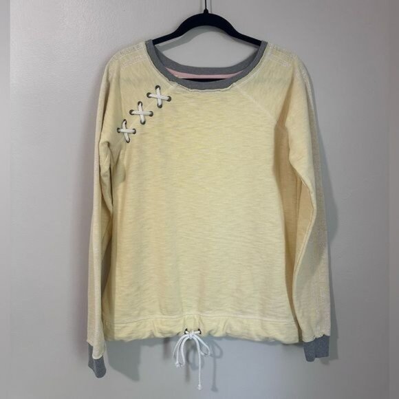 Maurices Long-Sleeve Lace-Up Pullover Sweatshirt Drawstring Hem Gray Trim Size M - Picture 1 of 16